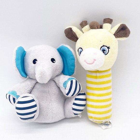 Garanimals Infant Plush Elephant And Giraffe Rattle Grabbers JungleTheme Lot 2 - Picture 1 of 9